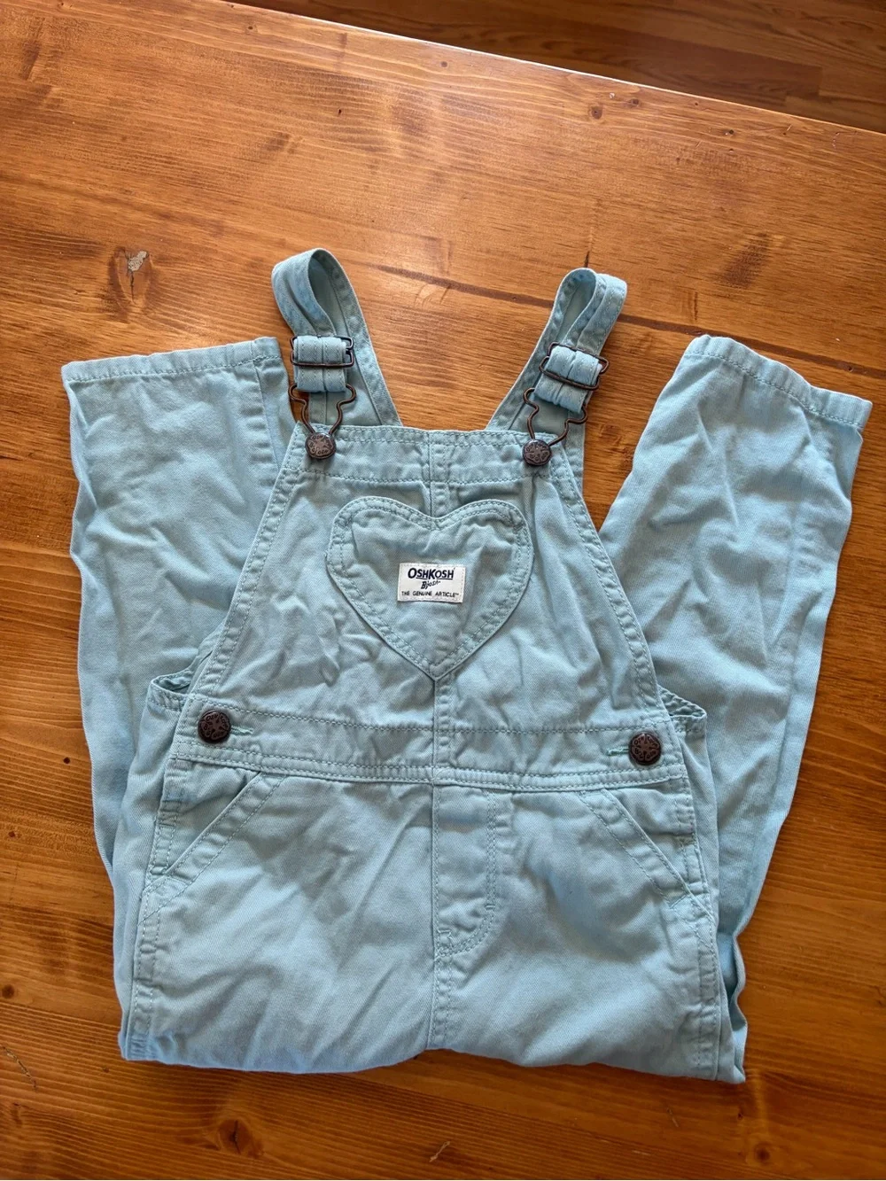 Girls Sz 4t Baby Blue Oshkosh B’gosh heart Pocket Overalls Vest back